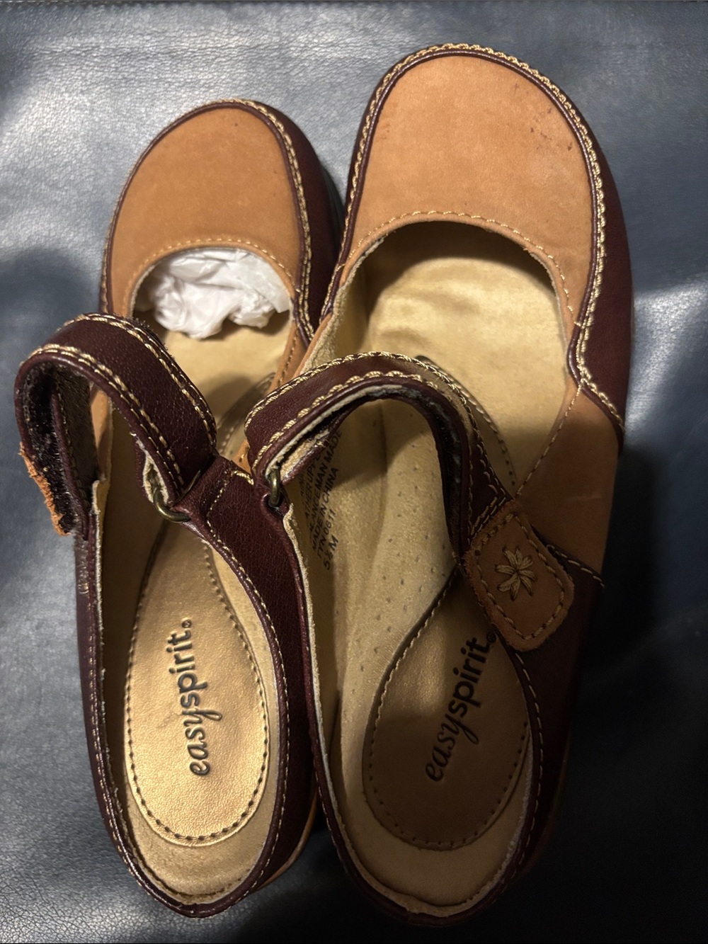 Easy Spirit Two-Tone Brown Mary Jane Flats with Strap